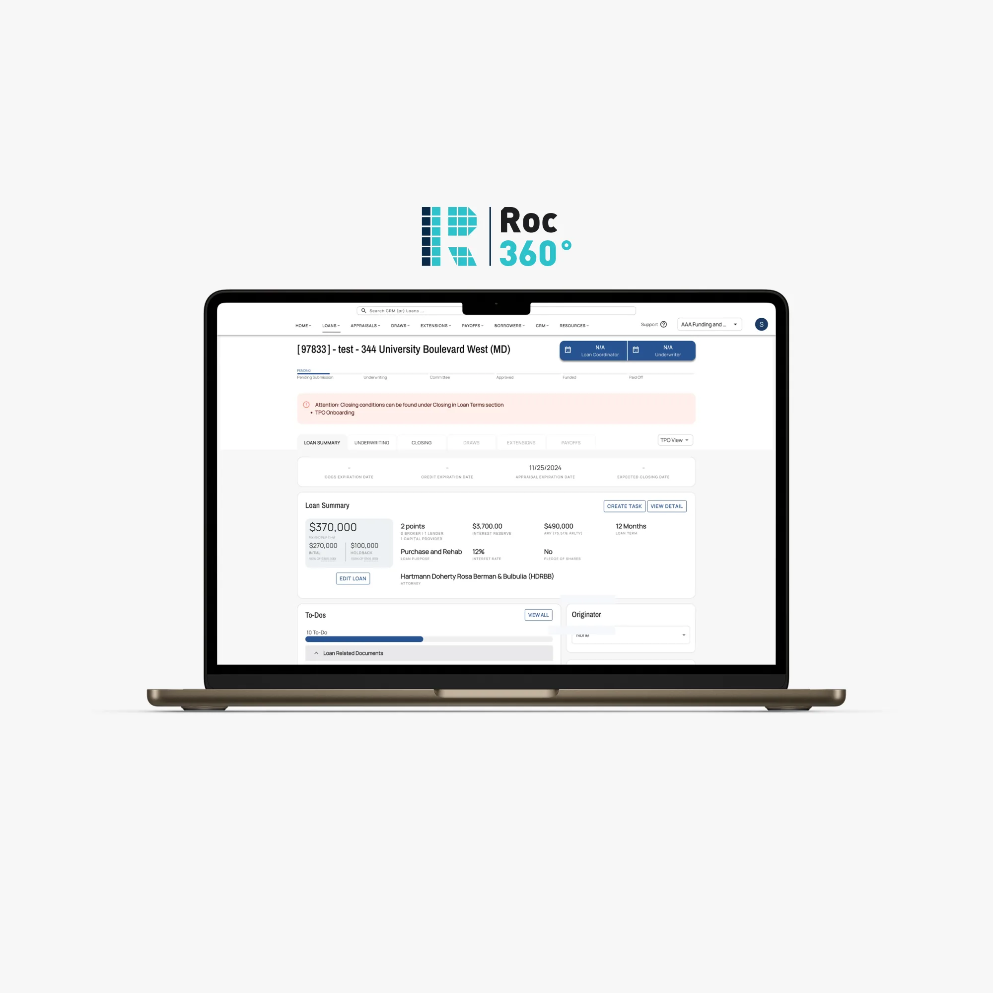 The platform before the redesign: a dense loan summary with stacked tabs and small type
