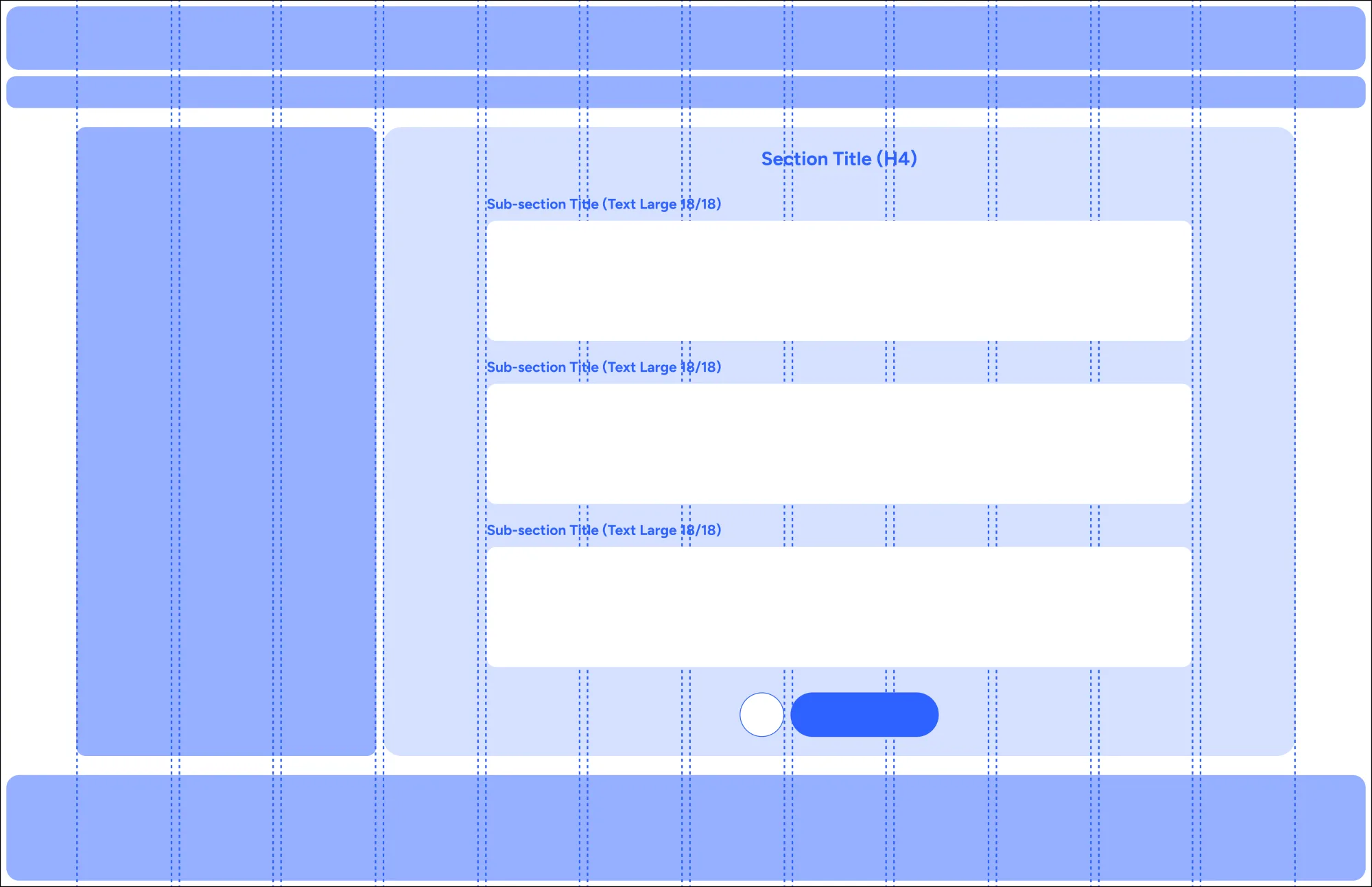 Layout context: a card group on the grid, with the margins and columns drawn over it
